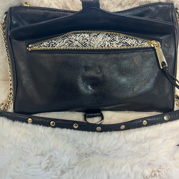Rebecca Minkoff Mac Clutch Large Leather Crossbody Shoulder Bag Black Gold - Picture 3 of 6